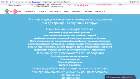 Скриншот сайта